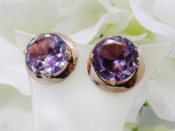 10K Rose Gold Synthetic Sapphire Clip On Earrings - image 1