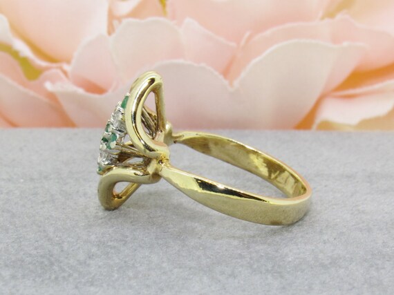 Vintage 14K Yellow Gold Diamond & Emerald Ring - image 3
