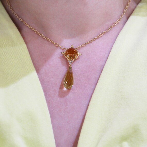 Gorgeous 14k Gold Peridot & Citrine Necklace - image 8