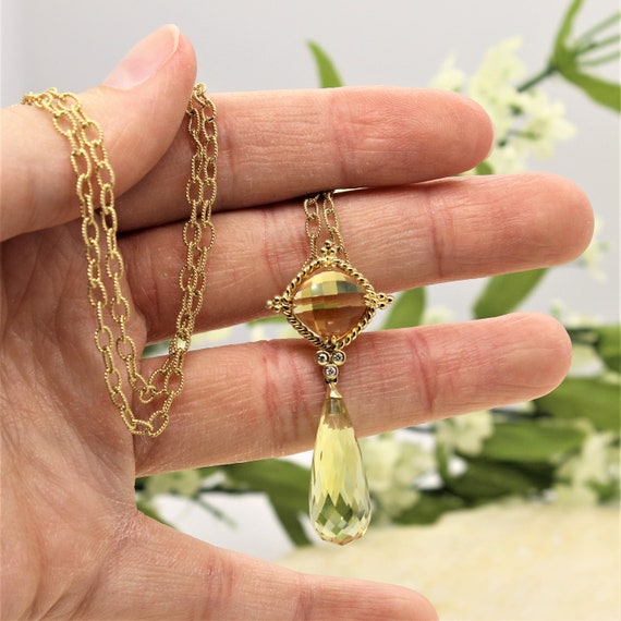 Gorgeous 14k Gold Peridot & Citrine Necklace - image 1