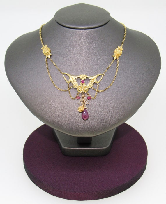 Victorian Inspired 18K Yellow Gold Ruby & Diamond… - image 1