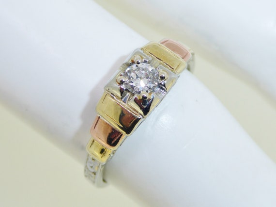 18K Tri-Color Gold 1/5 CT Old Euro Diamond Engage… - image 1