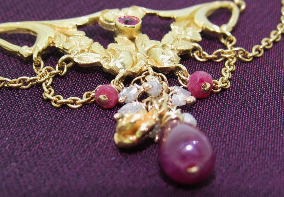 Victorian Inspired 18K Yellow Gold Ruby & Diamond… - image 10