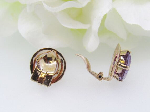 10K Rose Gold Synthetic Sapphire Clip On Earrings - image 4