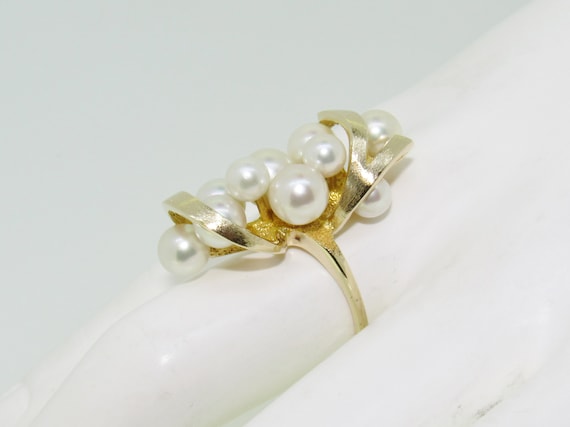 Unique Vintage 14K Yellow Gold Ribbon & Pearl Est… - image 1