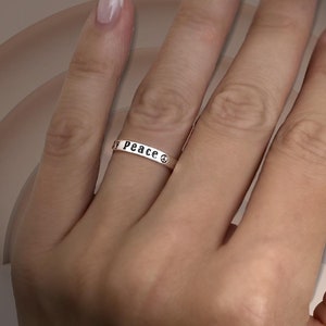 Peace Love Joy Engraved Ring • Inspirational Words Band Ring • Peace Heart and Smile Sign Ring • Perfect Symbolic Gift for Her