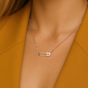 Sterling Silver CZ Safety Pin Necklace: Protection Charm