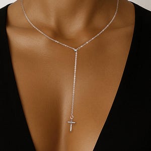 Holy Cross Lariat Necklace • Timeless Cross Elegant Necklace • Simple Religious Necklace • Dainty Cross Adjustable Necklace • Religious Gift