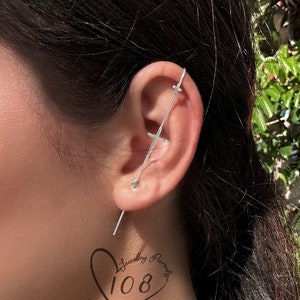 Triple Cross Single Pin Earring • Stylish Needle Earring • Timeless Cross Climber Cuff • Sterling Silver Crawler Cuff • Silver Hook Earring