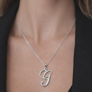 Large Script Initial Necklace • Sterling Silver Letter Pendant