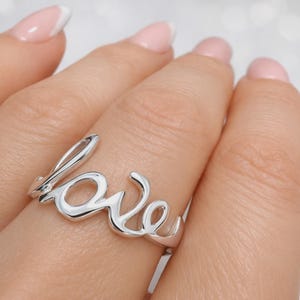 Cursive Script Love Ring: 100% Sterling Silver