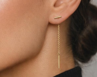 Pendientes minimalistas de barra dorada: Plata de ley chapada • Recubrimiento electrónico