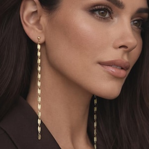 18K Gold Filled Extra Long Drop Earrings • Lightweight Chain Duster Studs