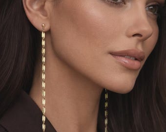 18K Gold Filled Extra Long Drop Earrings • Lightweight Chain Duster Studs