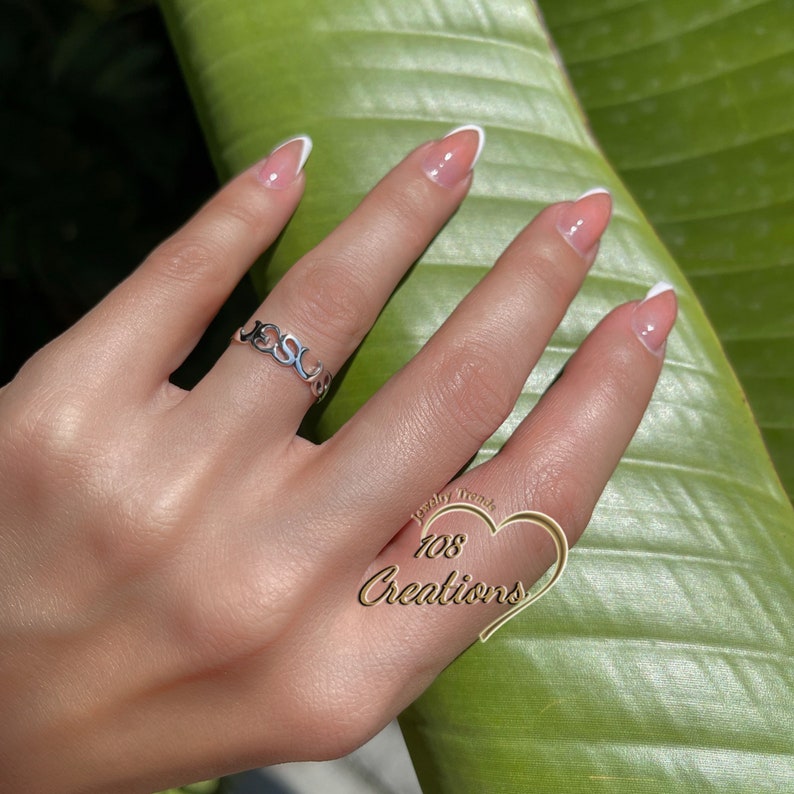 Cut Out Jesus Band Ring • Jesus Christ Name Ring • Christian Wide Band Ring • Catholic Stacking Ring • Sterling Silver Religious Ring