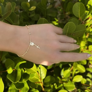 Our Lady of Miracles Armband: 18K Gold Filled Rosenkranz mit Kreuzanhänger
