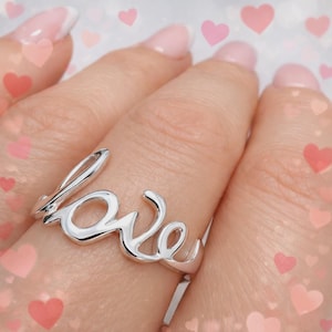 Cursive Script Love Ring: 100% Sterling Silver