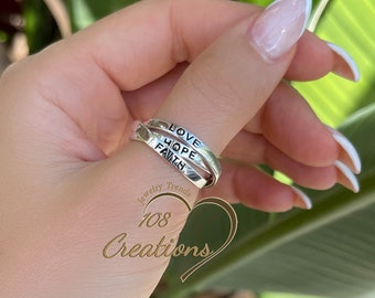 Faith Hope Love Rolling Ring Set • Triple Band • Inspirational Word Engraved Ring • Three Band Interlocking Ring • Best Gift for Her