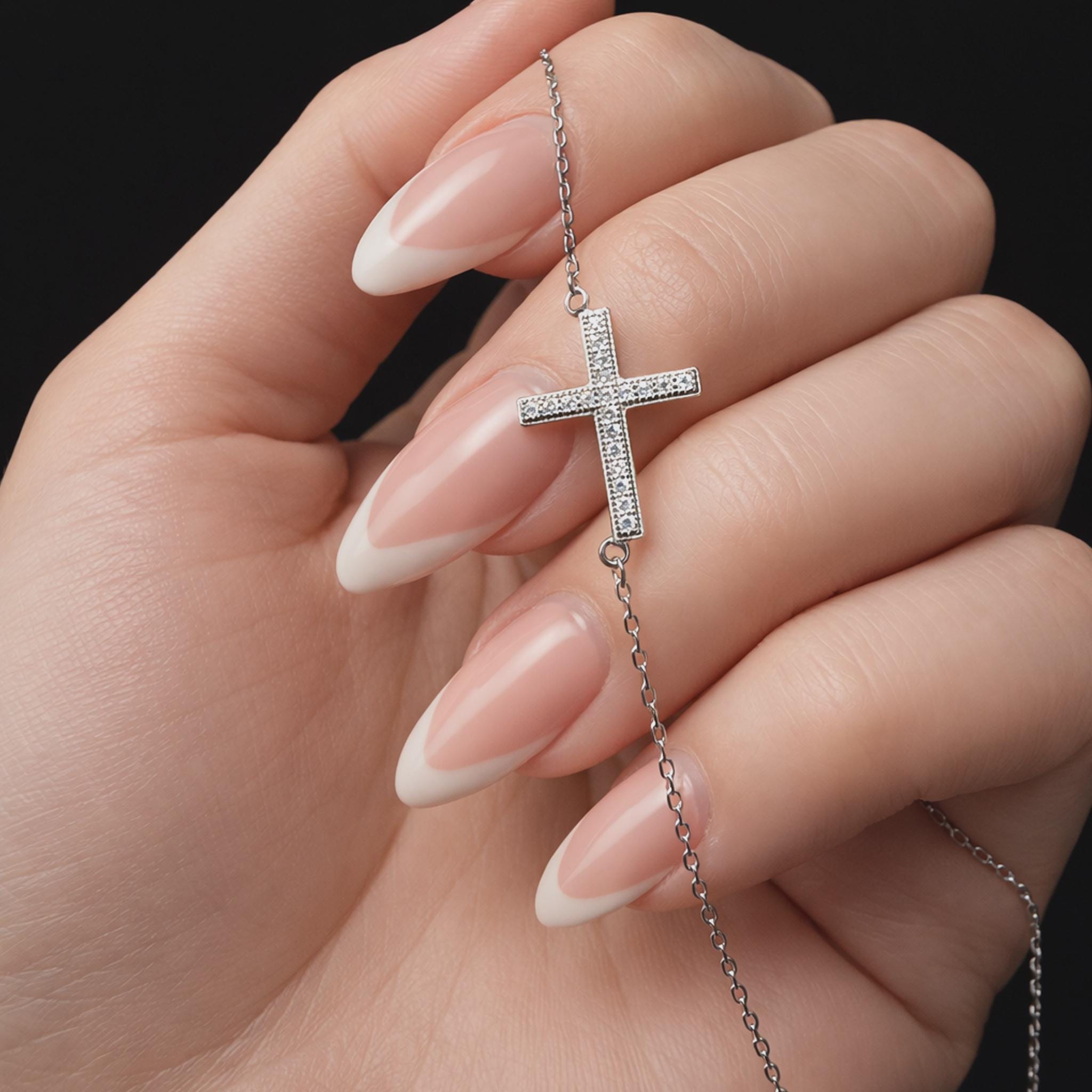 Sideways Cross Pave Necklace in Sterling Silver - Landing Company