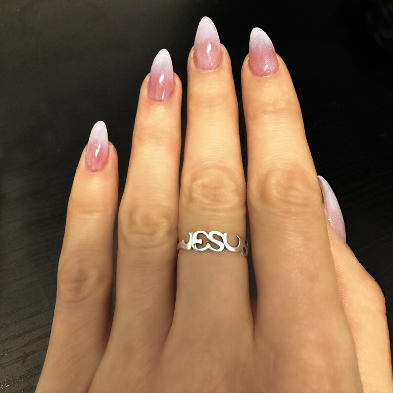 Cut Out Jesus Band Ring • Jesus Christ Name Ring • Christian Wide Band Ring • Catholic Stacking Ring • Sterling Silver Religious Ring