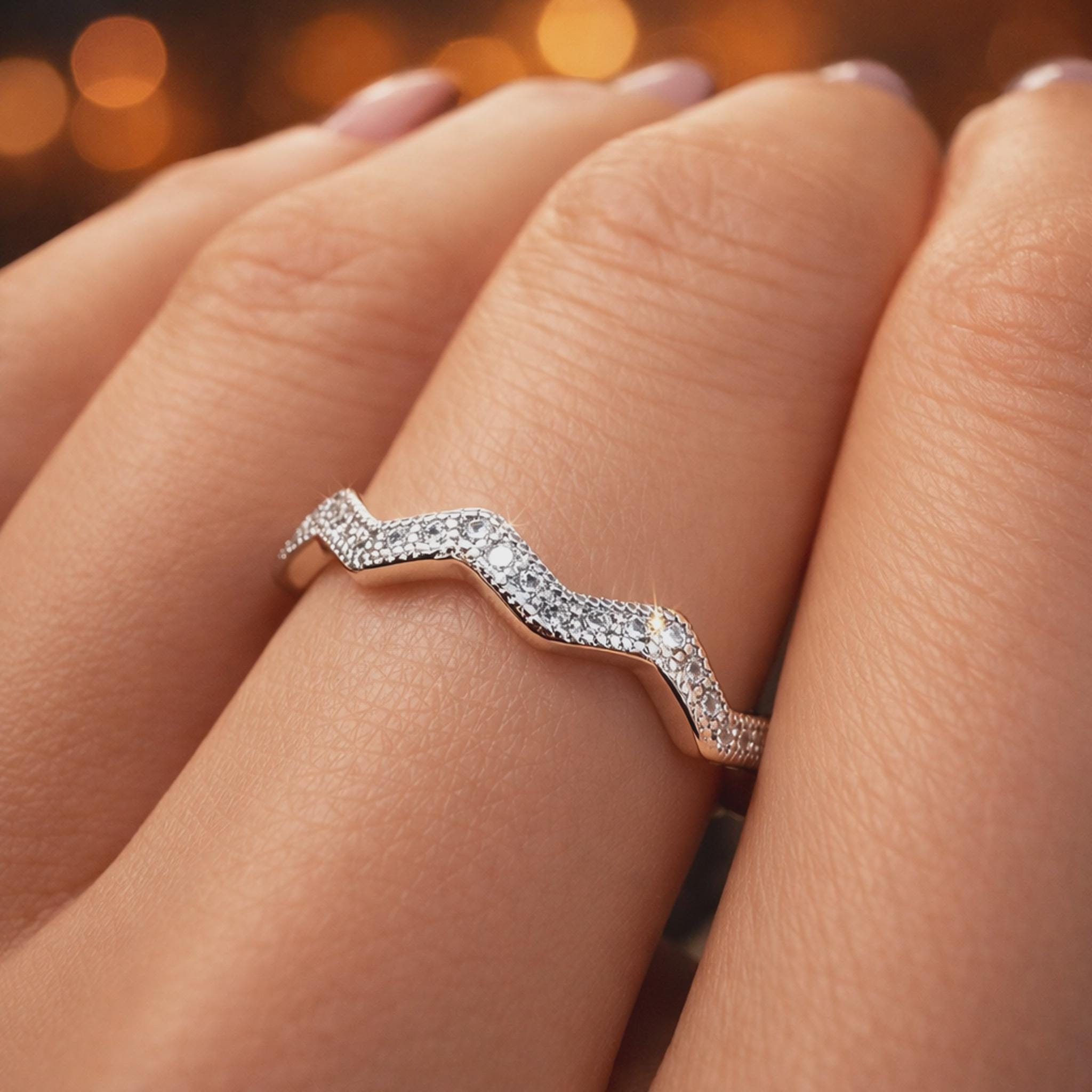 CZ Wave Ring • Sterling Silver Stackable Highs & Lows - Etsy UK
