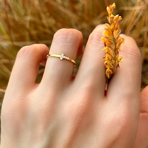 Tiny Sideways Pave Cross Ring • Dainty Gold Cross Ring • Delicate Rose Gold Cross Ring • Minimalist Silver Cross Ring • Religious Gift