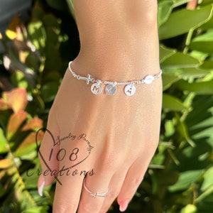 Sideways Cross and Virgin Mary Bracelet: Add Your Initial Charm