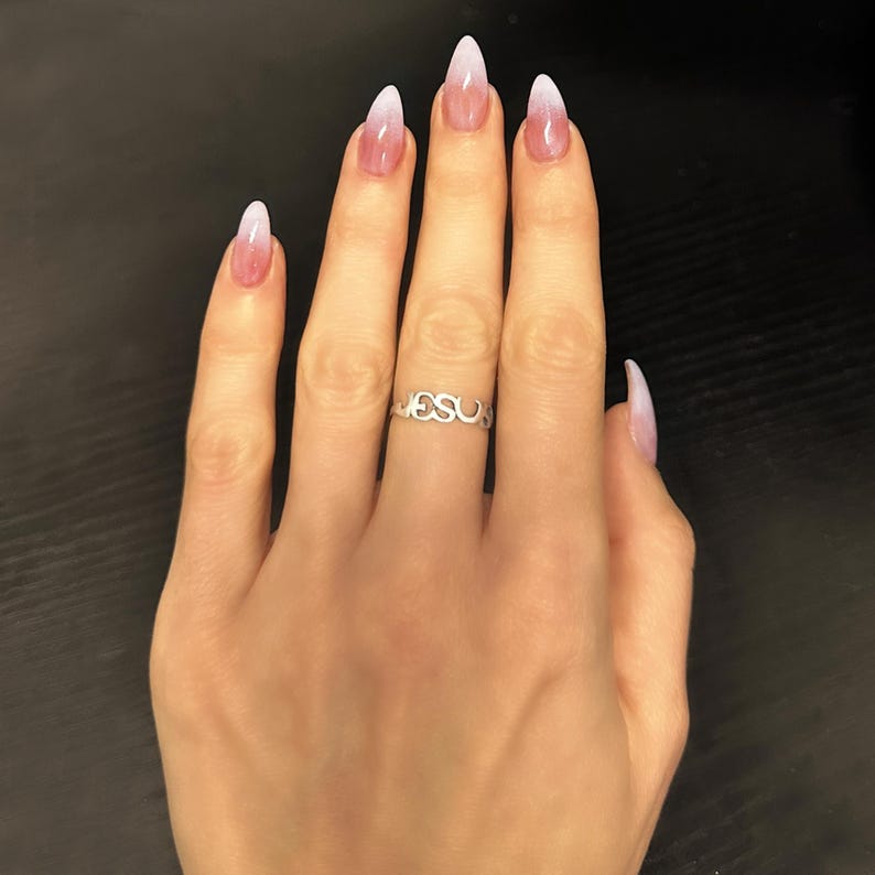 Cut Out Jesus Band Ring • Jesus Christ Name Ring • Christian Wide Band Ring • Catholic Stacking Ring • Sterling Silver Religious Ring