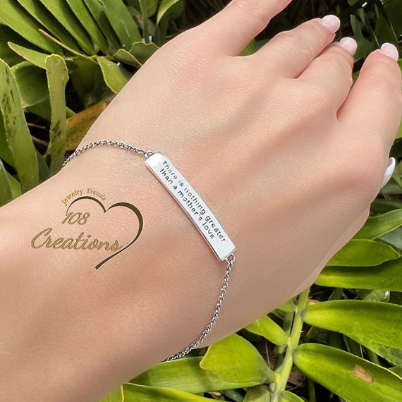 Engraved Sterling Silver Bar Bracelet Sentimental Mom Gift