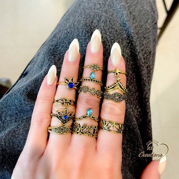 Boho Stacked Knuckle Rings Band Middle Finger Ring Set Jewelry Women | eBay