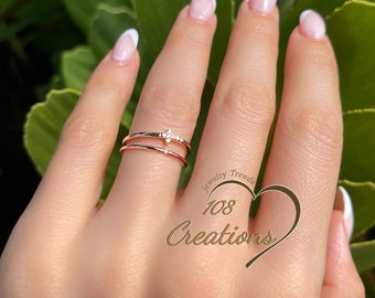 Sideways Cross Stacking Ring Set • Yellow Gold Ring Set • Rose Gold Ring Set • Silver Ring Set • Pave Cross • Tiny Band Ring • Purity Ring