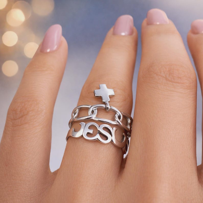 Jesus Ring Sterling Silver • Christian Faith Ring for Women image 2