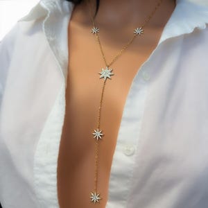 Celestial CZ Star Lariat-ketting: zilver of verguld messing • Y-vorm