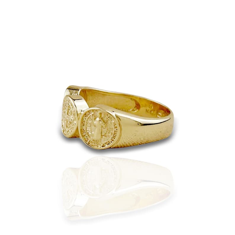 Iconic Saint Benedict Cross Ring • 18K Gold Filled Medallion Ring • Triple Signet Catholic Ring • Trendy Statement Ring • Gift for Her