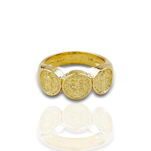 Iconic Saint Benedict Cross Ring • 18K Gold Filled Medallion Ring • Triple Signet Catholic Ring • Trendy Statement Ring • Gift for Her