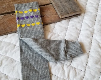 grey purple yellow hearts - Baby Leg Warmers; Babylegs; toddler leggings, cuffs, boot socks