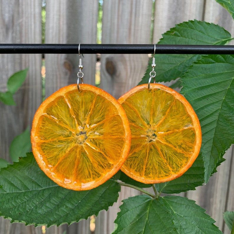 Real Orange Resin Drip Earrings image 1