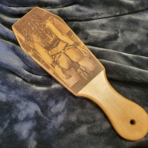 Personalized Spanking Paddle Laser Engraved Picture 4&quot;x12&quot;, 1/2&quot; Thick Cherry Wood