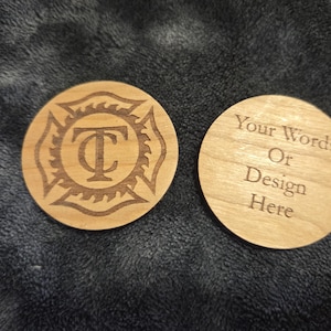 10 Personalized Wood Challenge Coins 1 3/4&quot; x 1/8&quot;