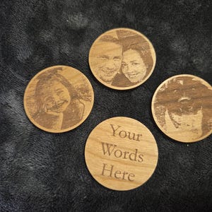 10 Personalized Photo Wood Challenge Coins 1 3/4&quot; x 1/8&quot;