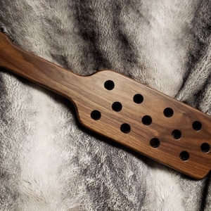 Wood spanking paddle 16" with holes black walnut.