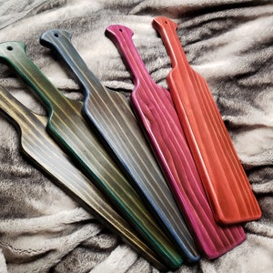 18" wood spanking paddles black, hunter green, blue, cherry blossom, and red.