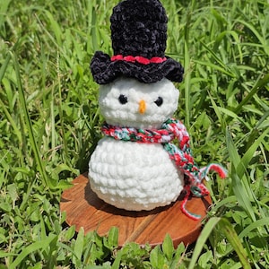 Handmade Crochet Snowman with Velvet Top Hat – Plush Winter Decor