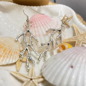 Beautiful Coral Reef Silver Dangle Earrings - Nautical Earrings - Branch Earrings
