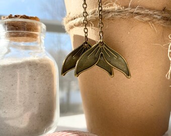 Whale Tail / Fischschwanz Kette Baumeln Ohrringe Antike Bronze - Nautische Ohrringe