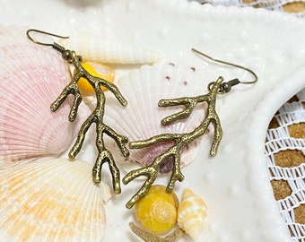 Korallenriff / Zweig Ohrringe - Antike Bronze