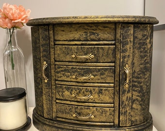 Mittleres schwarz-goldenes Schmuckkästchen / Schwamm Print / Schlangenhaut / Upcycling Schmuckbox