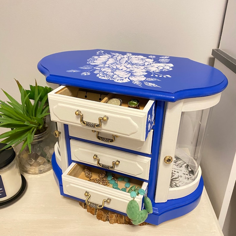 Refinished Medium Floral Jewelry Box