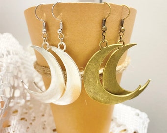 Mondsichel Ohrringe / Silber / Bronze