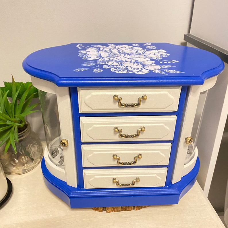 Refinished Medium Floral Jewelry Box
